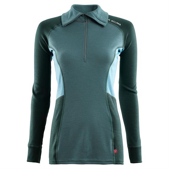 Aclima Warmwool Polo Womens  North Atlantic   Green Gables