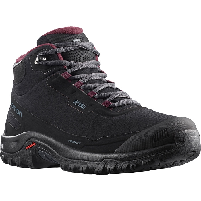 Salomon Shelter Cs Waterproof Kvinder   Damer Vinterstøvle  Sort Ebony Rød Tasting      Uk     Vintersko  Vinterstøvler