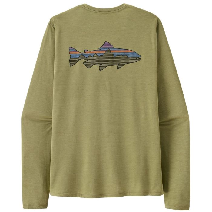 Patagonia M S L S Cap Cool Sun Shirt Fitz Roy Trout Gumtree Green Light X Dye