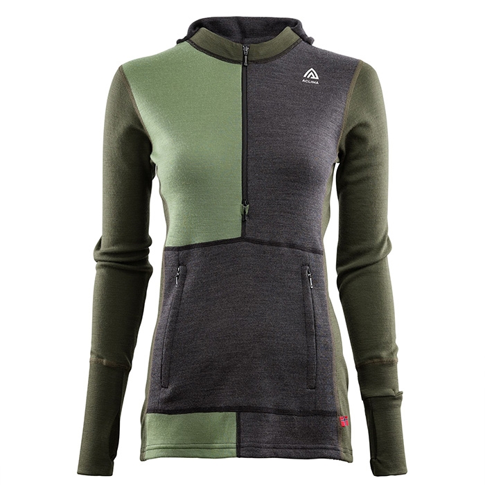 Aclima Warmwool Hoodie W Zip Woman  Marengo Olive Night Xl   Aclima